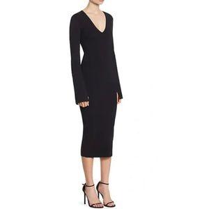 Solace London size 2 Raina Deep V-Neck Silt Bell-Sleeve Knit Dress in black